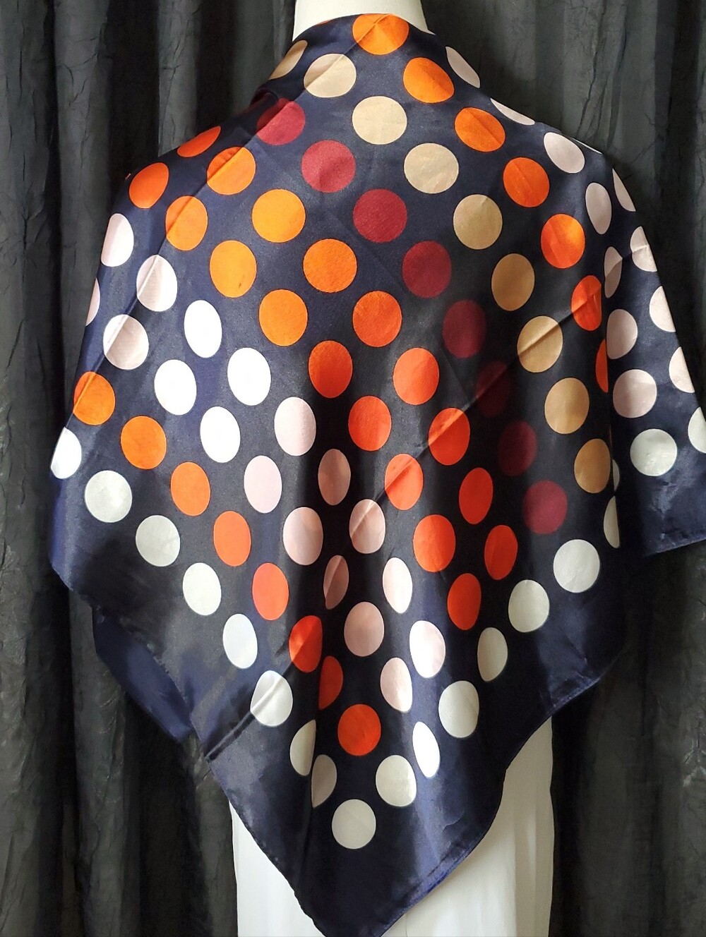 Vintage Fashion Scarf RETRO POLKA DOTS Satin Large Square 35"